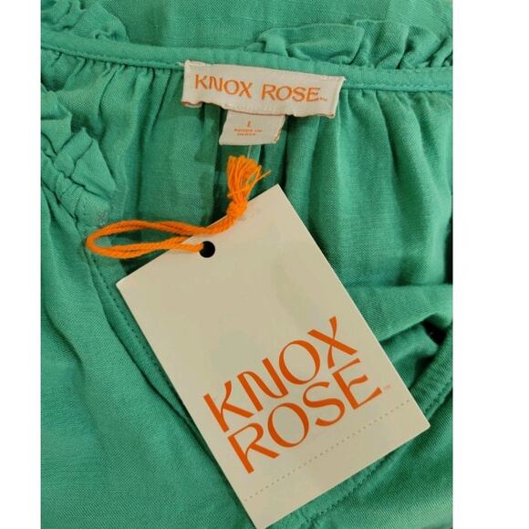 Knox Rose Knee Length Dress Women's Large Green Tie Waist Ruffles Pockets - NEW - Picture 12 of 12